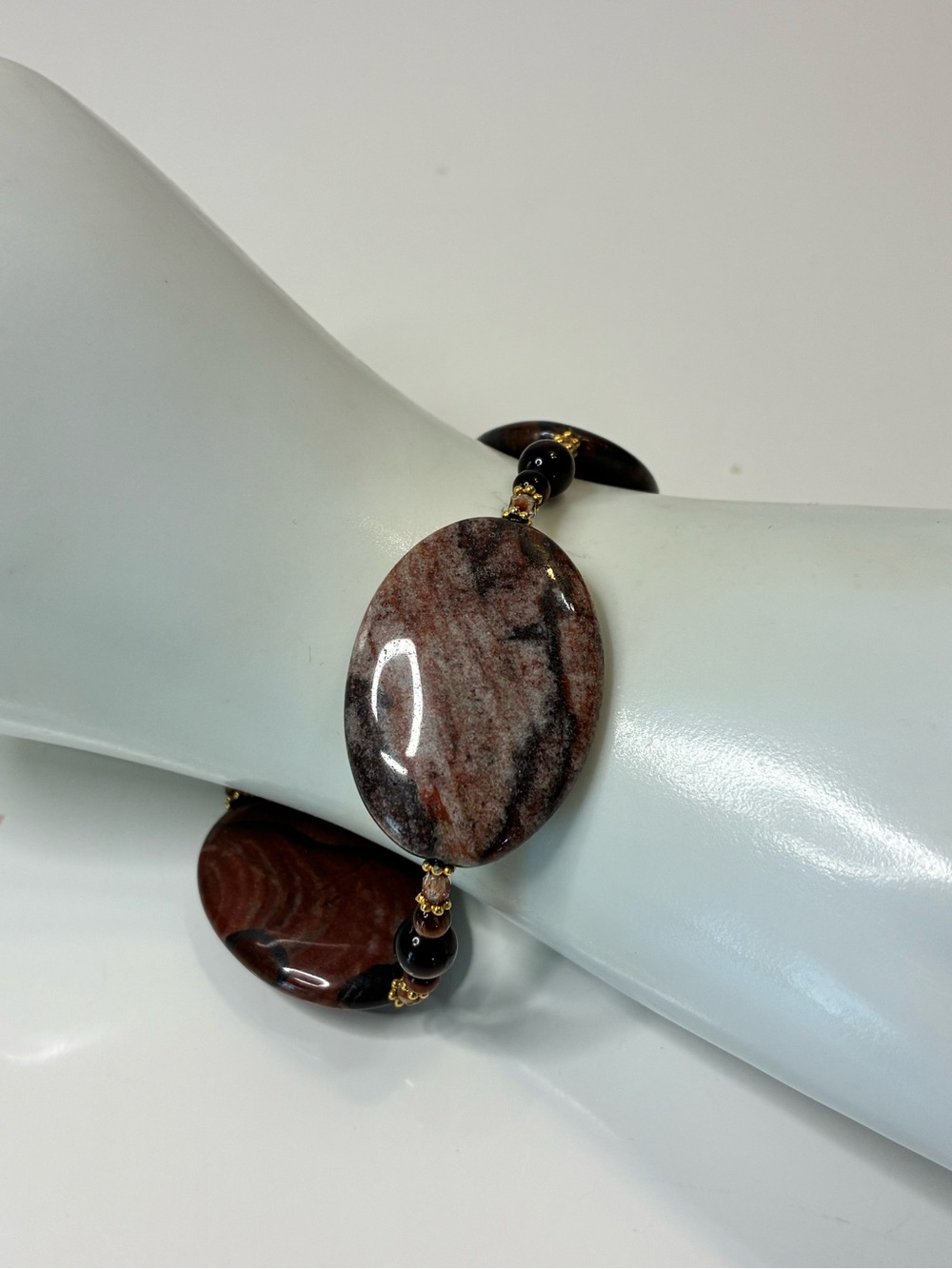 Brown and Deep Red Oval Natural Stone Soft Bangle Bracelet Trending Women’s Chic